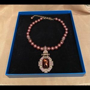Heidi Daus “Estate Elegance” crystal pink enhancer on pink beaded necklace